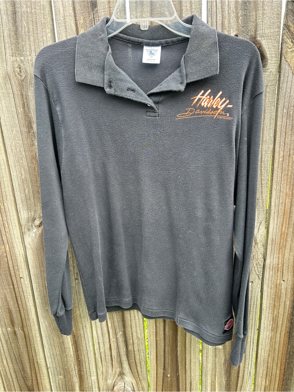 Columbia Men's Black Long-Sleeve Polo with Orange Logo